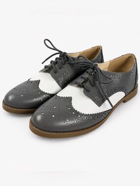 Ollio Two Tone Saddle Shoes Wingtip Oxford Flats Women’s 7 Preppy Academia
